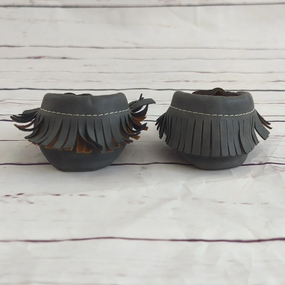 First Steps baby toddler shoes moccasins, two pairs gray & brown, size 2
